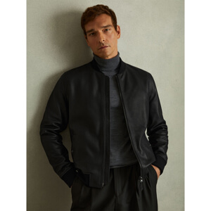 REISS CAST Grained Leather Bomber Jacket